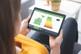 Home environmental testing results showing energy efficiency on tablet