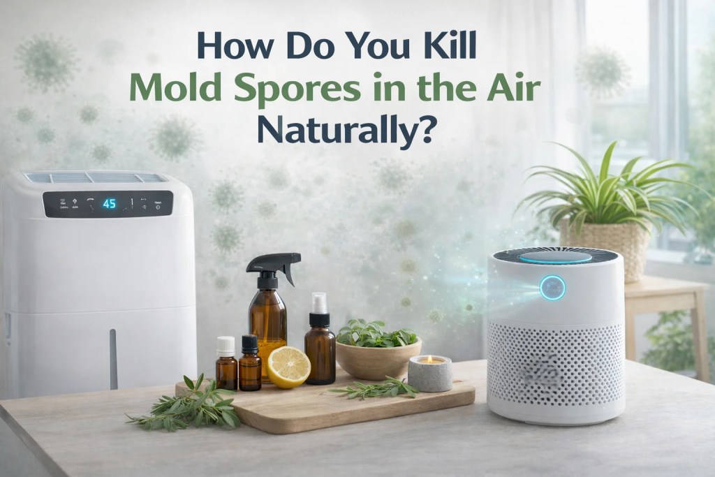 How do you kill mold spores in the air naturally using ventilation, filtration, and moisture control