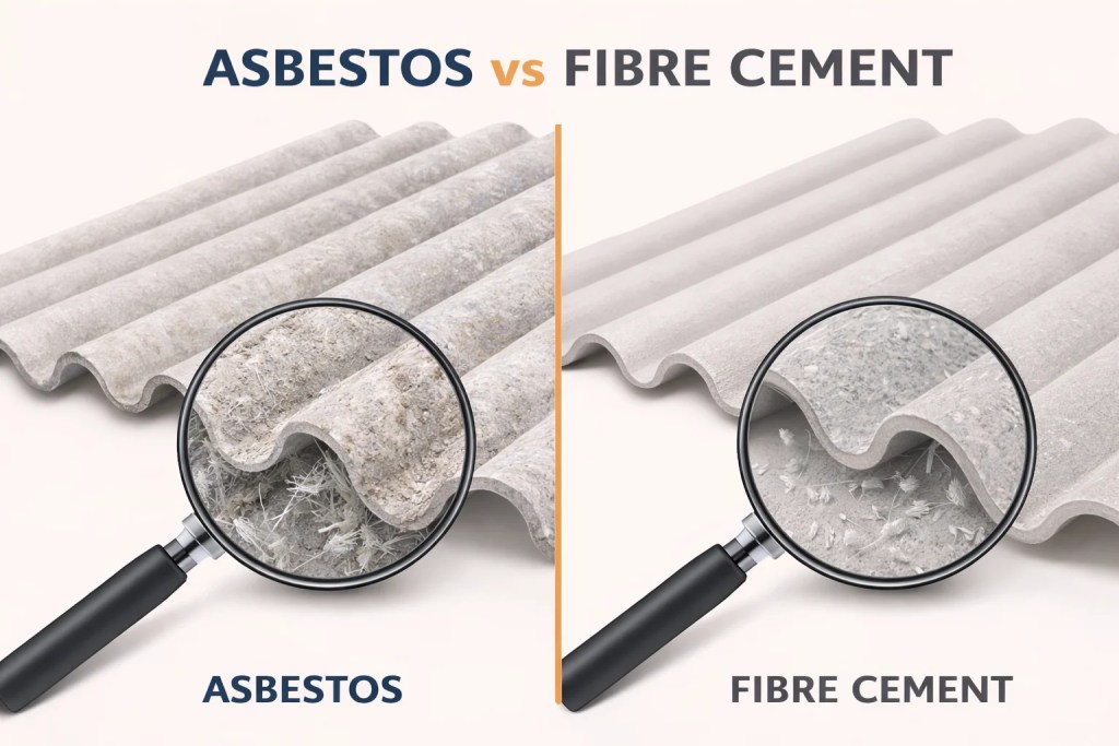 How to tell the difference between asbestos and fibre cement using a visual side-by-side material comparison