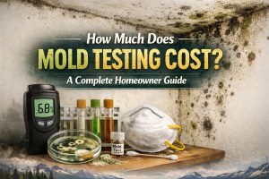 Image of mold testing tools on shelf for how much does mold testing cost article