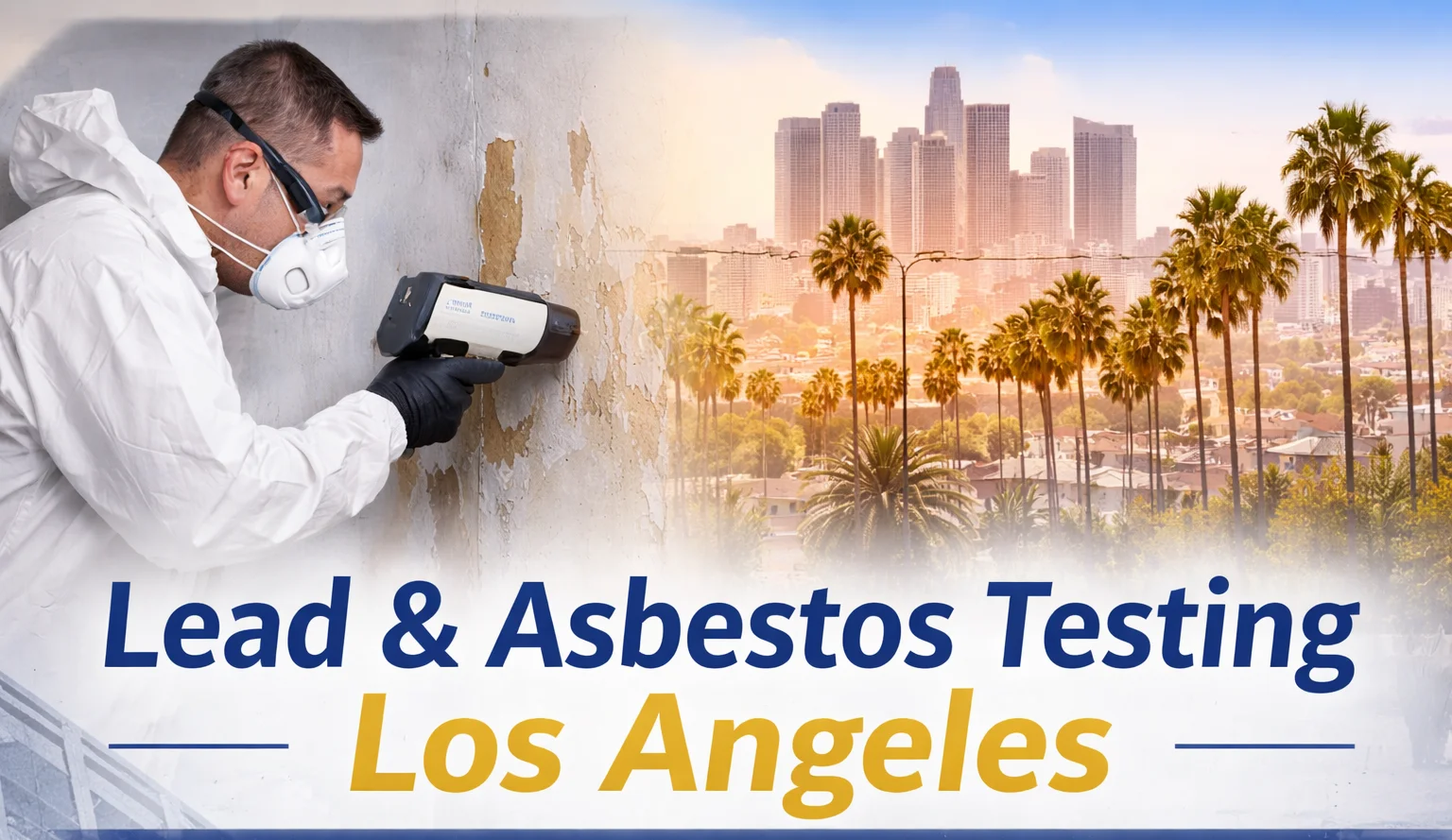 Lead and asbestos testing los angeles services shown with inspector and Los Angeles skyline