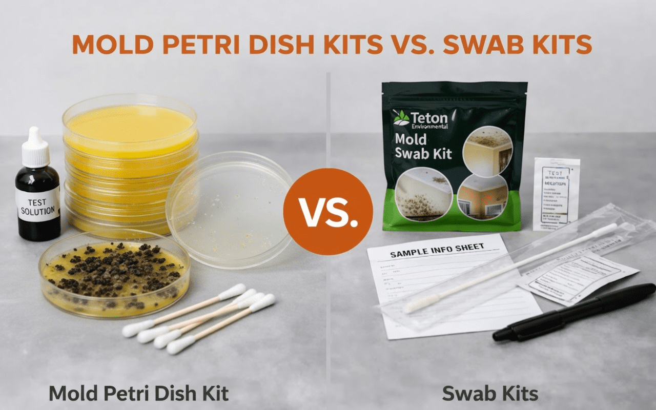 graphic comparing petri dish and swab mold kits for question are home mold test kits accurate